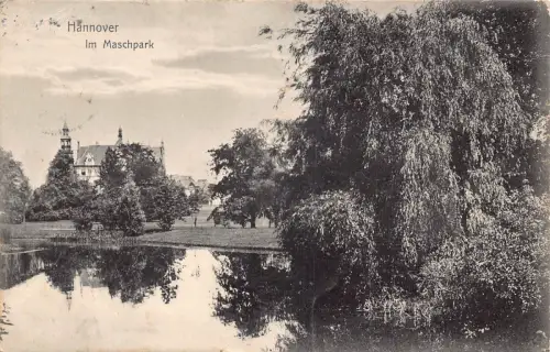 L089 Deutschland 1907 Hannover Im Maschpark Park See Vintage Postkarte