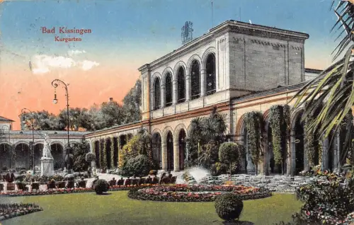 L090 Deutschland 1918 Feldpost 1. Weltkrieg Bad Kissingen Kurgarten Garten Vintage Postkarte