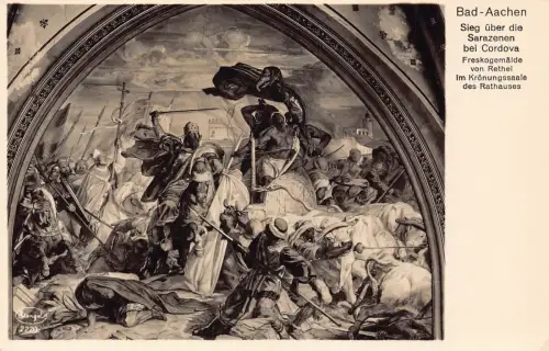 L089 Deutschland Bad-Aachen Sieg ueber die Sarazenen bei Cordova Gemälde Postkarte