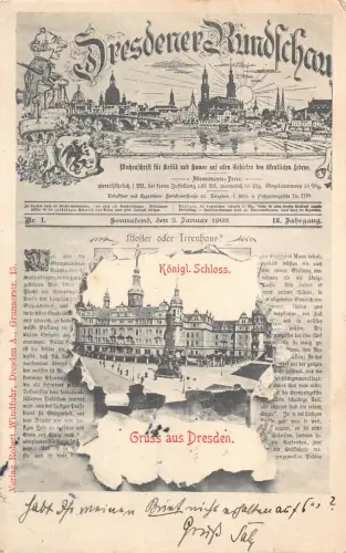 B588 Zeitungsbriefe 1903 Deutschland Dresdener Bundschau Schloss Gruss aus AK