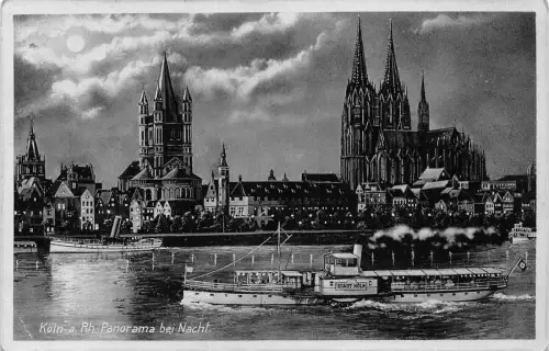 L087 Deutschland 1936 Köln Köln am Rhein Dom Dampfschiff Mondschein Postkarte