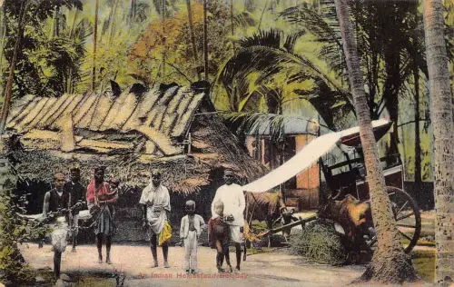 L378 Indien Ein indisches Gehöft Bombay Kinder Jungen Palmen Postkarte