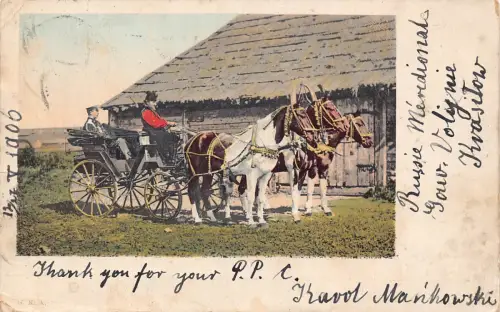 A995 Russland 1906 Typische Kutsche Ureinwohner Bauernhaus Front Vintage Postkarte