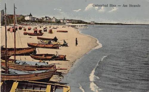 L087 Deutschland Osteebad Binz Am Strande Boote Strand Vintage Postkarte