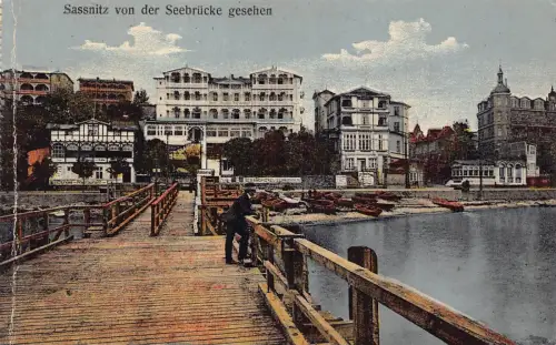 L087 Deutschland Sassnitz von der Seebrücke gesehen Brücke Vintage Postkarte