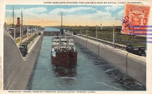 L147 Panama 1923 Kanalzone Gatun Schleusen Handelsschiff vorbei Postkarte