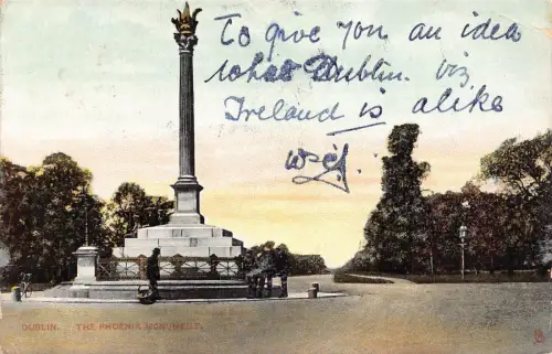 A045 Irland Dublin 1907 Phoenix Denkmal Vintage Postkarte