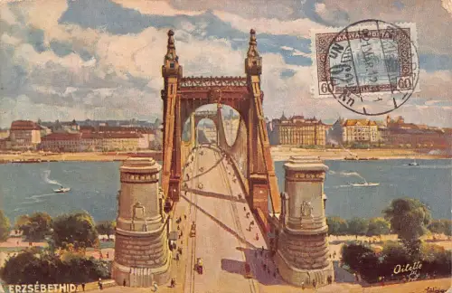 L149 Ungarn 1921 Budapester Erzsebethid Brücke Vintage Postkarte