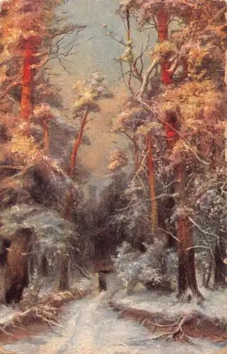 A995 Russland Kunst Landschaft Wald Winter von Klever 1911 Postkarte