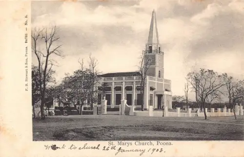 A997 Indien Poona 1908 St Mary's Church Vintage Postkarte