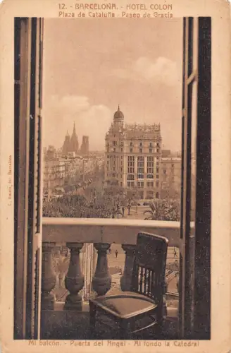 A991 Spanien Barcelona Hotel Colon Balkon Plaza de Cataluna Ansichtskarte