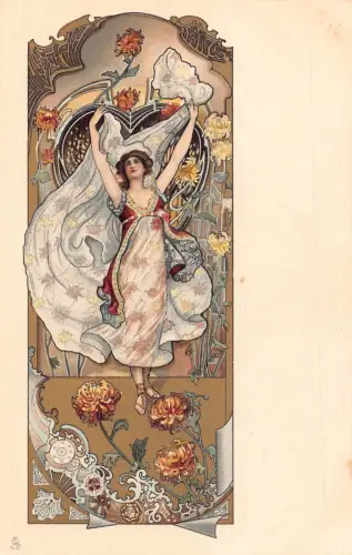 L554 Jugendstil Glamour Fashion Lady von Eva Daniell Vintage Postkarte