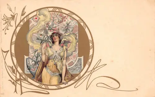 L554 Jugendstil Glamour Fashion Lady von Eva Daniell Vintage Postkarte