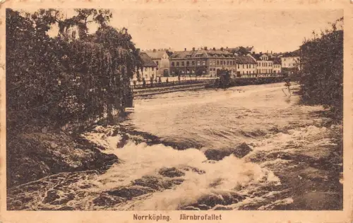 A148 Schweden 1919 Norrkoeping Jaernbrofallet River View Vintage Postkarte