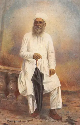 A994 Indien Jobtypen Einheimischer Persi Priester Volkskostüm Regenschirm Postkarte