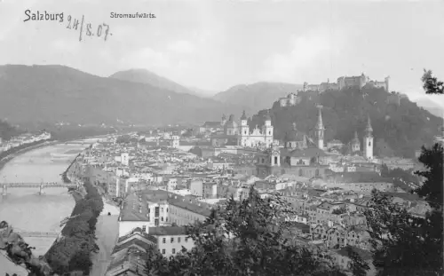 A038 Österreich 1907 Salzburg Stromaufwaerts Vintage Postkarte