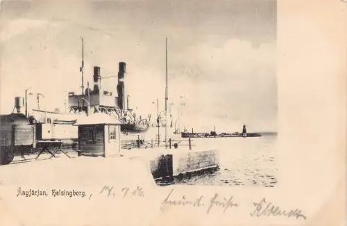 A044 Schweden 1906 Angfaerjan Helsingborg Schiff Dampfer Vintage Postkarte