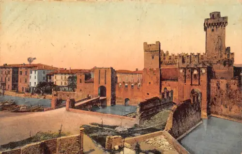B002 Italien Schloss Sirmione Lago di Garda Vintage Postkarte