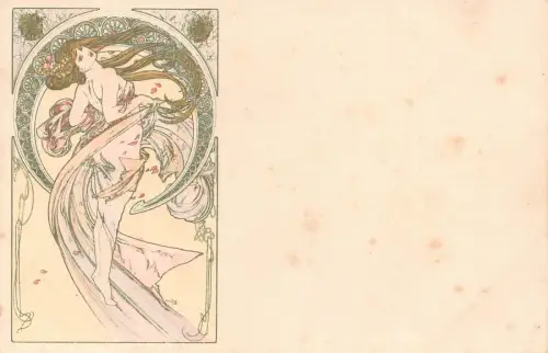 L554 Jugendstil Glamour gewagt von Alphonse Mucha Vintage Postkarte