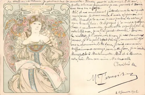 L554 Jugendstil Glamour von Alphonse Mucha 1902 Vintage Postkarte