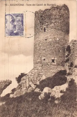 A991 Spanien 1912 Argentona Torre del Castell de Burriach Turm Postkarte