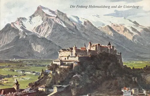 A038 Österreich Festung Schloss Hohensalzburg und Untersberg Vintage Postkarte