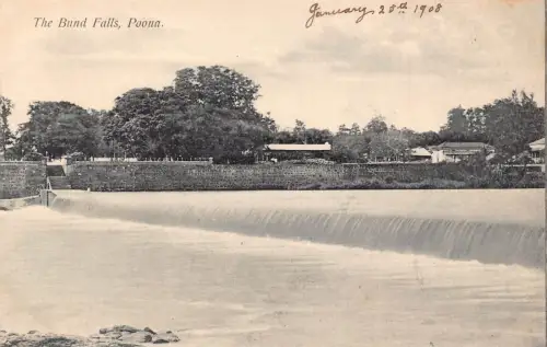 A997 Indien Poona 1908 The Bund Falls Vintage Postkarte