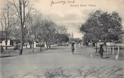 A997 Indien Poona 1908 Arsenal Road Vintage Postkarte
