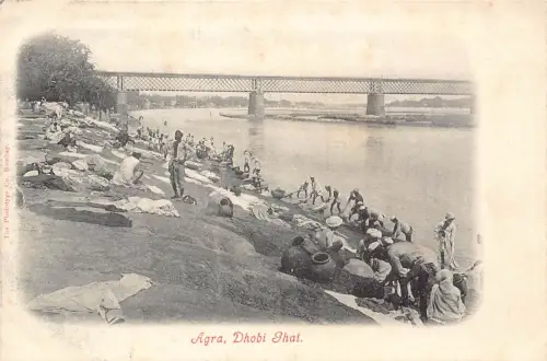A998 Indien Agra Dhobi Ghat Ureinwohner waschen in River Bridge Postkarte