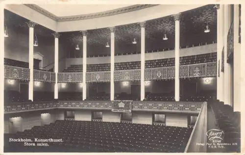 Schweden Stockholm Konserthuset Concert Hall RPPC Vintage Postkarte