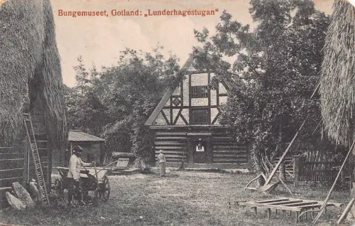 Schweden Bungemuseet Gotland Lunderhagestugan Bauernhof Vintage Postkarte