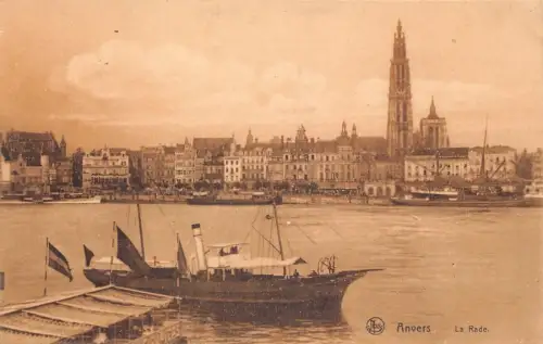 L258 Belgien Anvers - La Rade Boot, Deck, Stadtansicht Vintage Postkarte