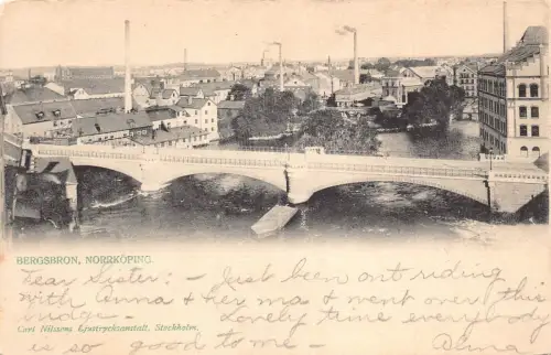 Schweden Industriebrücke Bergsbron Norrköping Brücke Industrie Vintage Postkarte