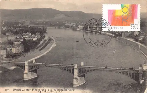 L299 Schweiz Basel Rhein RIver und Wettsteinbrückebrücke Vintage Postkarte