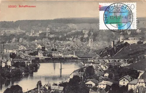 L297 Schweiz Schaffhausen Panoramablick Brücke Vintage Postkarte