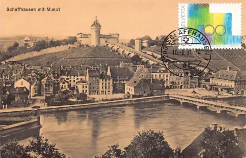 L297 Schweiz Schaffhausen mit Munot Brücke Vintage Postkarte