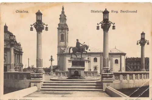 L508 Rumänien Nagyvarad Oradea König Ferdinand Statue RPPC Postkarte