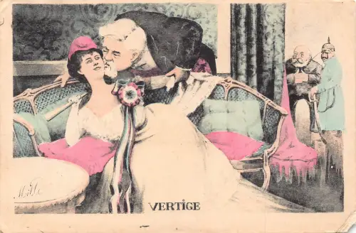 A860 Politische Satire Clemenceau Kuss Allegorisch Frankreich Kaiser Wilhelm Postkarte