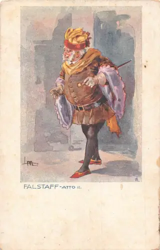 A860 Italienische Kunst Falstaff Atto Art Mittelalter Tracht Alter Mann Postkarte