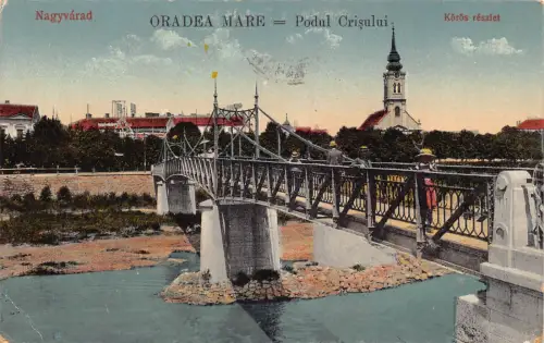 L508 Rumänien 1927 Nagyvarad Oradea Brücke über Cris Fluss Vintage Postkarte
