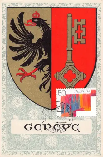 L296 Schweiz Genf Wappen Adler Schlüssel Vintage Postkarte
