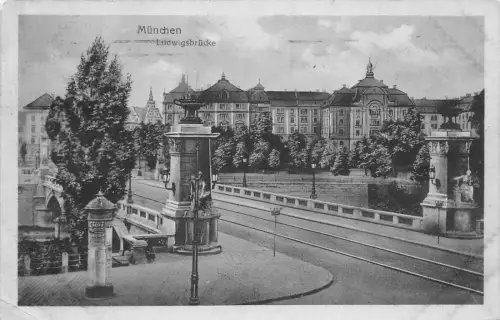 A232 Deutschland 1921 München Ludwigsbrücke Brücke Vintage Postkarte