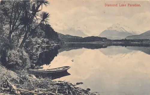 B597 Neuseeland Diamond Lake Paradise Vintage Postkarte