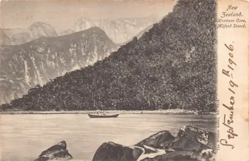 B597 Neuseeland 1906 Harrison Cove Milford Sound Vintage Postkarte