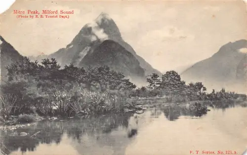 B597 Neuseeland 1908 Milford Sound Mitre Peak Vintage Postkarte
