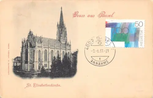 L301 Schweiz Gruss aus Basel St Elisabethenkirche Kirche Vintage Postkarte