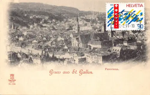 L301 Schweiz Gruss aus St. Gallen Panorama Vintage Postkarte