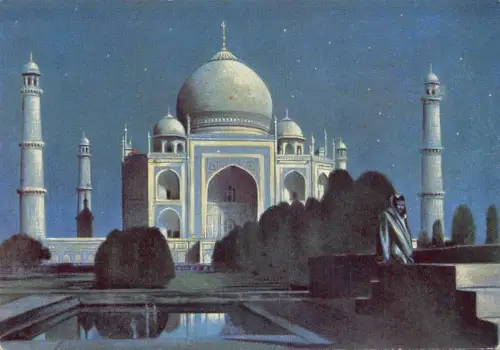 A863 Indien Agra Taj Mahal bei Mondschein Vintage Postkarte