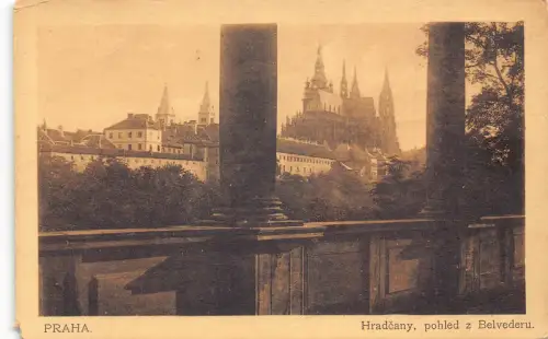 A864 Tschechien Praha Prag Hradschin pohled z Belvederu Panorama Burg Postkarte