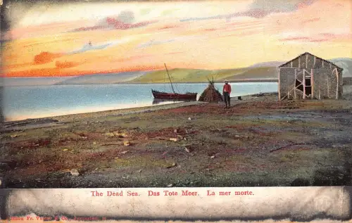 A864 Israel Die Hütte am Toten Meer Fischerboot Vintage Postkarte